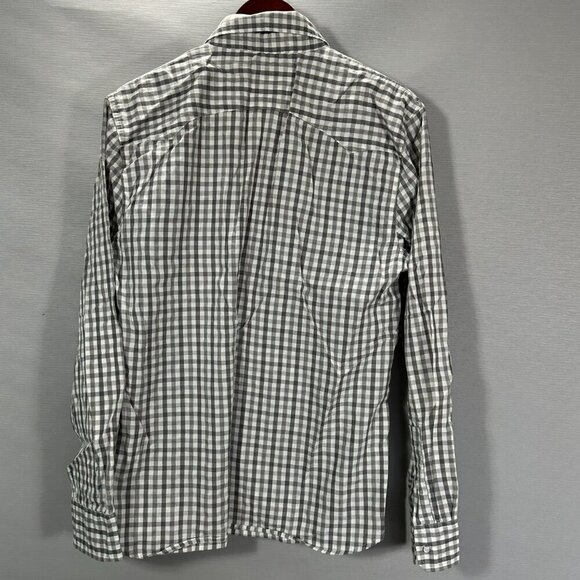 Levis Shirt Mens Medium Gray Gingham Check Long Sleeve Western Pearl Snap Pocket - Picture 6 of 8